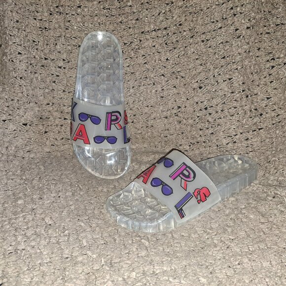 Karl Lagerfeld TYLEE Clear Rubber Open Toe Slide Sandals-Size 9-Excellent - Picture 1 of 7